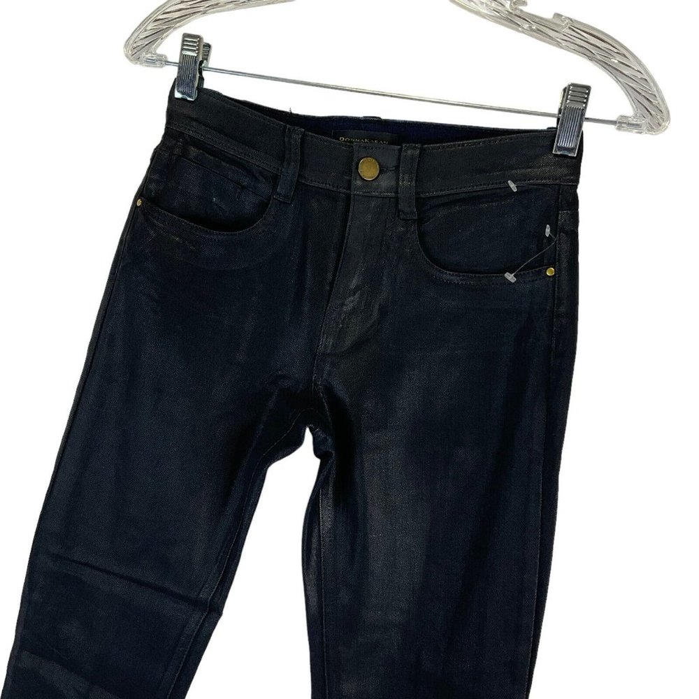 DKNY Jeans Women's Size 24 Black Skinny Mid Rise Coated Waxed Stretch $99 Nwot - Picture 3 of 14